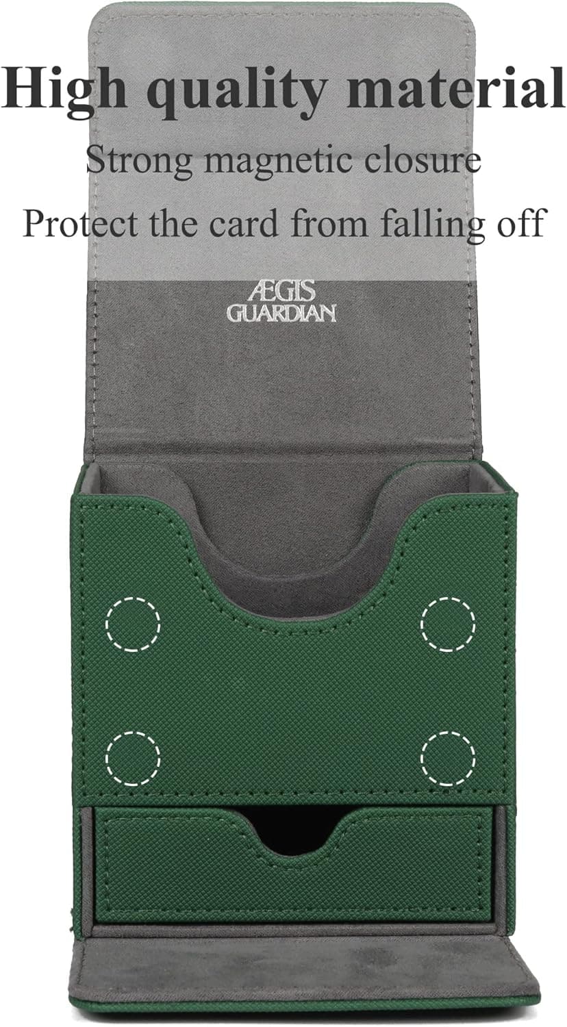 AEGIS GUARDIAN Card Deck Box with Dice Tray for MTG Cards, Commander Deck Box fit 150+ Sleeved Cards, PU Leather Card Storage Box Strong Magnet Deck Game Case for TCG CCG, Green