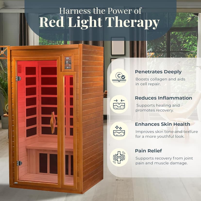 DYNAMIC SAUNAS 2-Person Home Sauna with Infrared Lighting and Integrated Speakers, Barcelona - Personal Indoor Luxury Spa for House and Gym