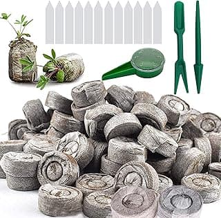 Woohome 150 PCS Peat Pellets Seeding Soil with Plant Label, Nutrient Block Compressed Peat Block, Plastic Plant Tags and Loose Soil Tool for Indoor Outdoor Gardening Seedling Transplanting Growing