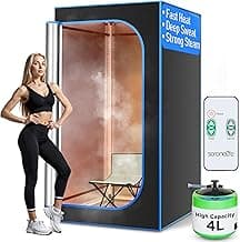 SereneLife Portable Sauna Box for Home, Steam Sauna Tent with Extra Large 4L Steamer - Includes Folding Sauna Chair, Remote Control w/ 9 Heat Levels for in-Home Spa - 2.95' x 2.95' x 5.9'