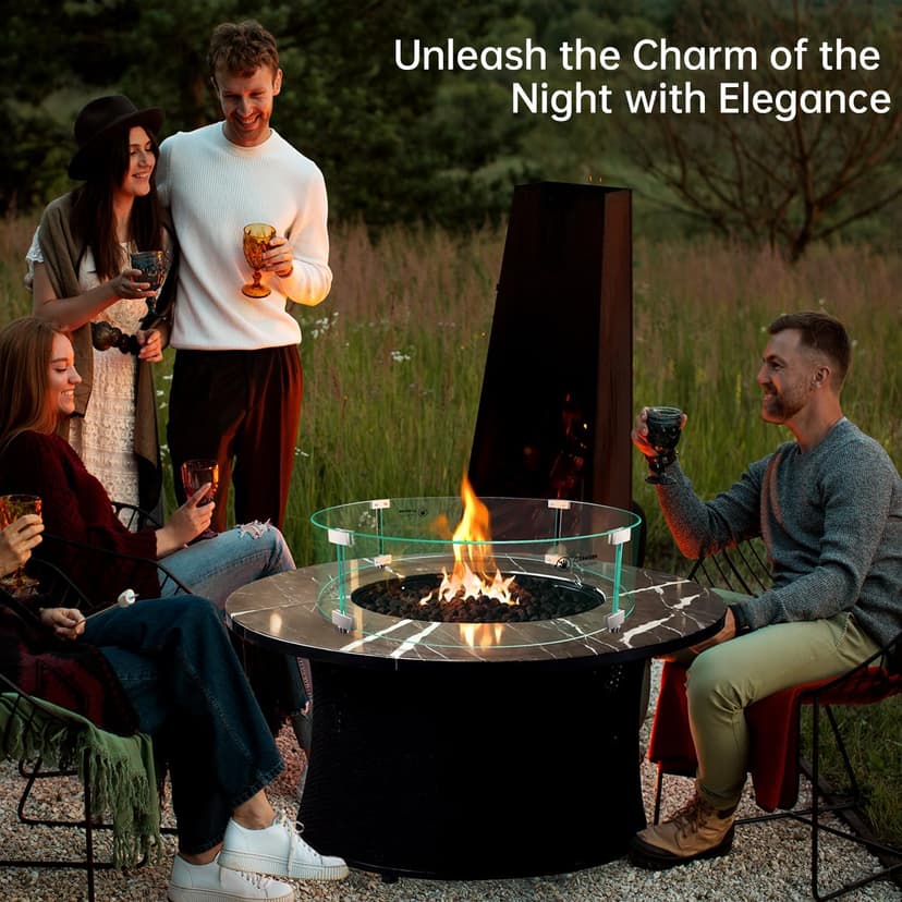 Fire Pit Wind Guard - 23" x 23" x 7" Round Fire Pit Glass Wind Guard for Outdoor Gas Fire Pit Table, Thick and Durable Tempered Glass w/Hard Aluminum Corner Brackets, Easy Assembly