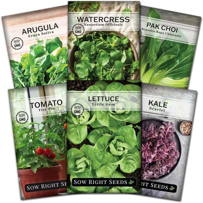 Sow Right Seeds - Hydroponic Vegetable Seeds for Planting - Lettuce, Kale, Arugula, Pak Choi, Watercress & Cherry Tomato Seeds for Planting and Growing Hydroponics - Perfect for Indoor Growing System