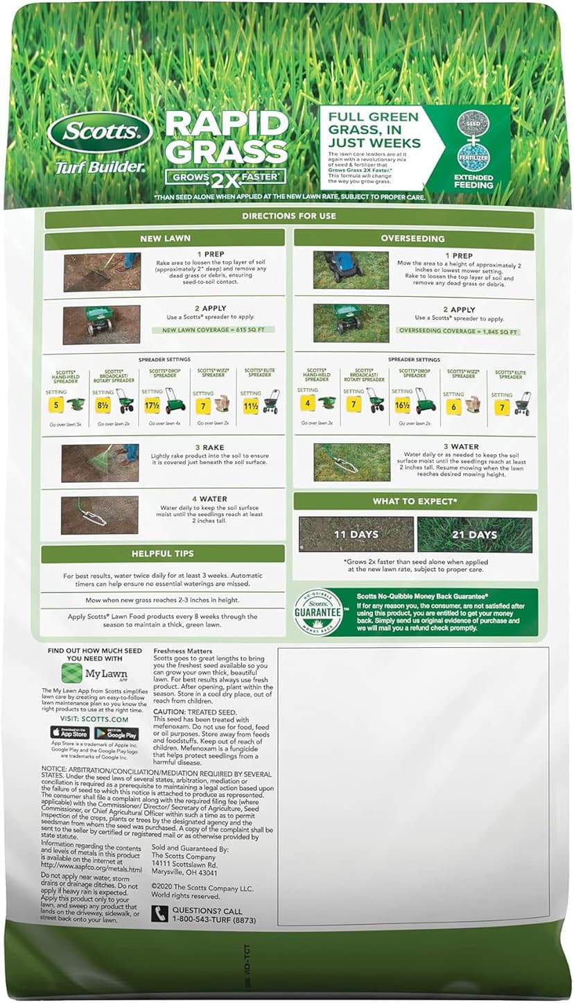 Scotts Turf Builder Rapid Grass Tall Fescue Mix, Combination Seed and Fertilizer, Grows Green Grass in Just Weeks, 5.6 lbs.
