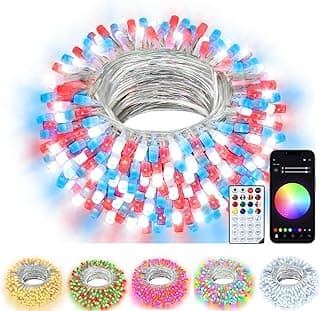 echosari Smart String Lights 33Ft RGB Color Changing IC, 100 LED String Lights with Remote & App Control, Music Sync Fairy Lights for Yard Garden Trees Decor (Clear Cable)