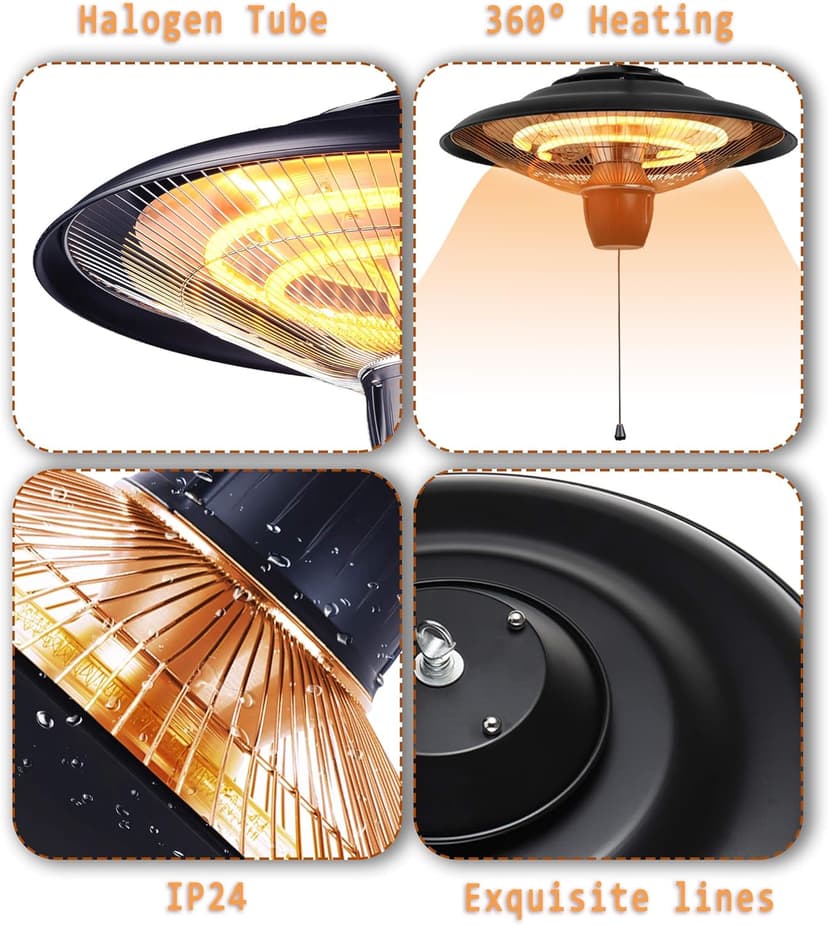 DONYER POWER 1500W Electric Patio Heater Ceiling Mounted Outdoor Heaters for Patio Easy Installation both Indoor Use