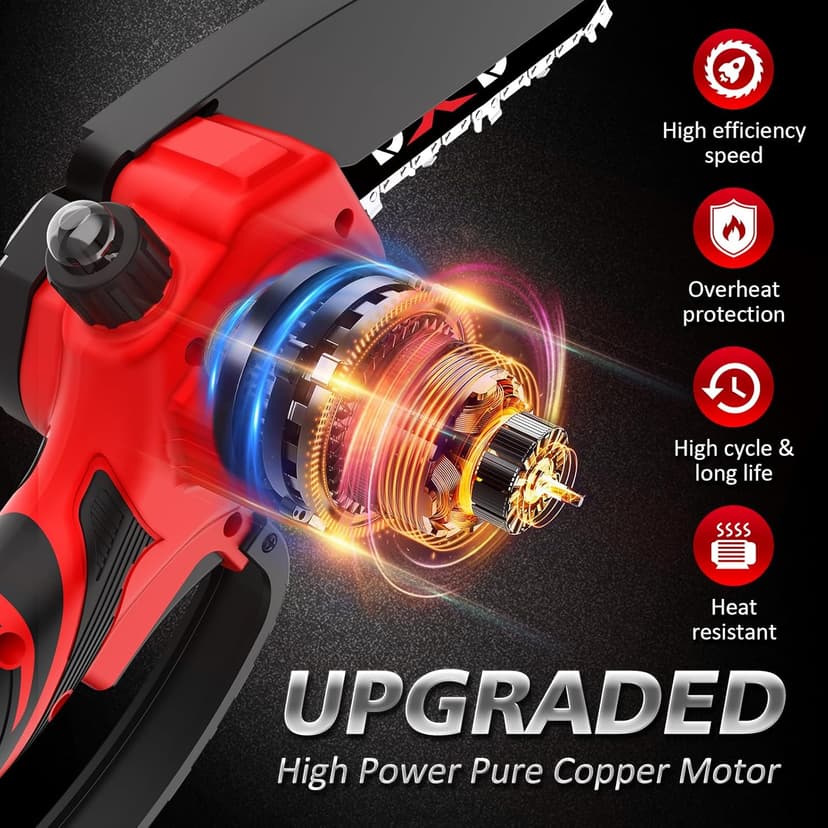 Handheld Mini Cordless Electric Chainsaw with Battery&Gas Powered Option,6-Inch chainsaw&Pruning Attachment Bar Oil Jug, Safety Gloves, Chainsaw Chain & Caseightweiaht for Tree Trimming. Wood Cutting