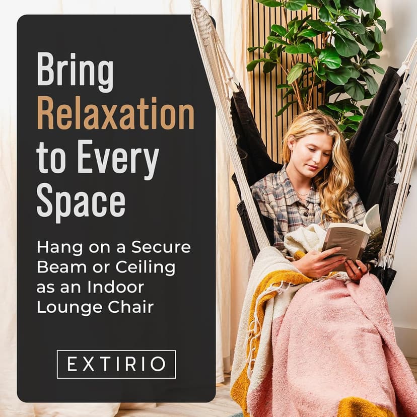 Indoor Hammock Chair Swing - Hanging Hammock Swing Chair - Indoor/Outdoor - Hanging Chairs for Bedroom, Patio, Porch, Swinging Chair Hammock for Adults - Built-In Footrest - Spacious Full Body Support