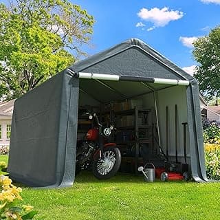Quictent 8x14FT Carport Shelter with Roll-Up Mesh Windows & Reinforced Frame, Portable Garage Canopy for Motorcycle Storage, Outdoor Equipment, Patio Furniture Cover - Dark Gray