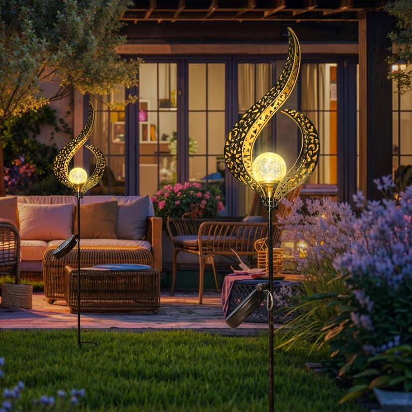 HOMEIMPRO Outdoor Garden Solar Lights Stake, Mothers Day Gifts Mom,Crackle Glass Metal Flower Waterproof LED Fairy Lights for Pathway,Lawn,Patio or Courtyard,Gardening Gifts Women (Bronze)