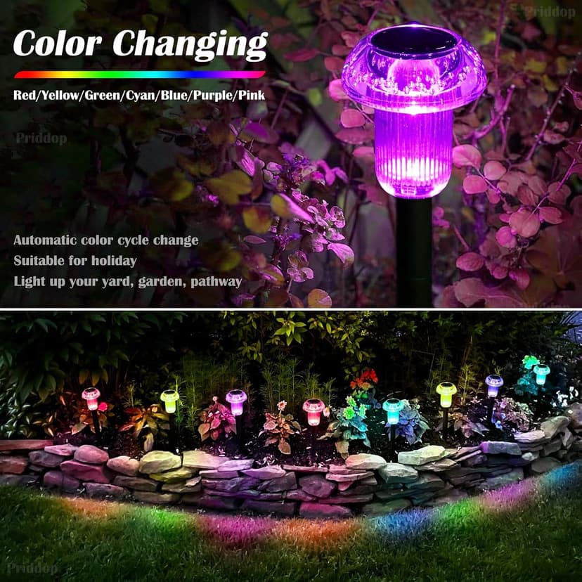 Solar Lights Outdoor Pathway Lights 8 Pack LED Waterproof Color Changing Mushroom for Garden Landscape Path Lawn Yard Decor
