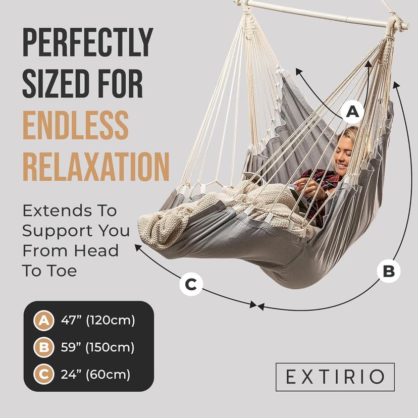 Indoor Hammock Chair Swing - Hanging Hammock Swing Chair - Indoor/Outdoor - Hanging Chairs for Bedroom, Patio, Porch, Swinging Chair Hammock for Adults - Built-In Footrest - Spacious Full-Body Support