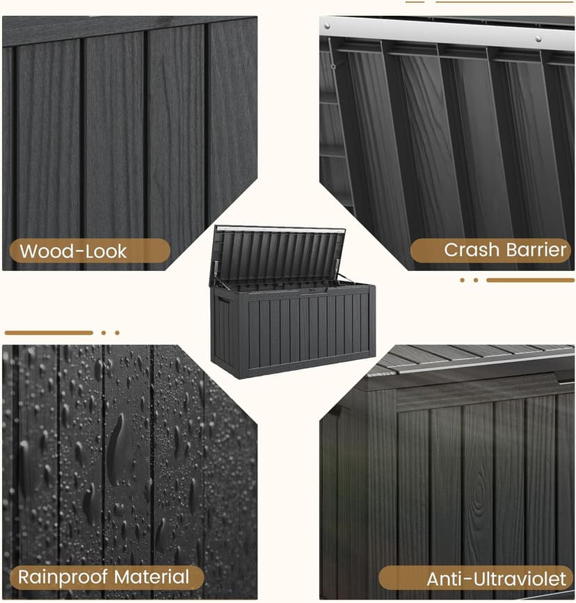 Deck Box, 81 Gallon Outdoor Storage Box Lockable Patio Waterproof for Furniture, Garden Tools,Sports Equipment and Pool Supplies, Waterproof, Resin, Lockable