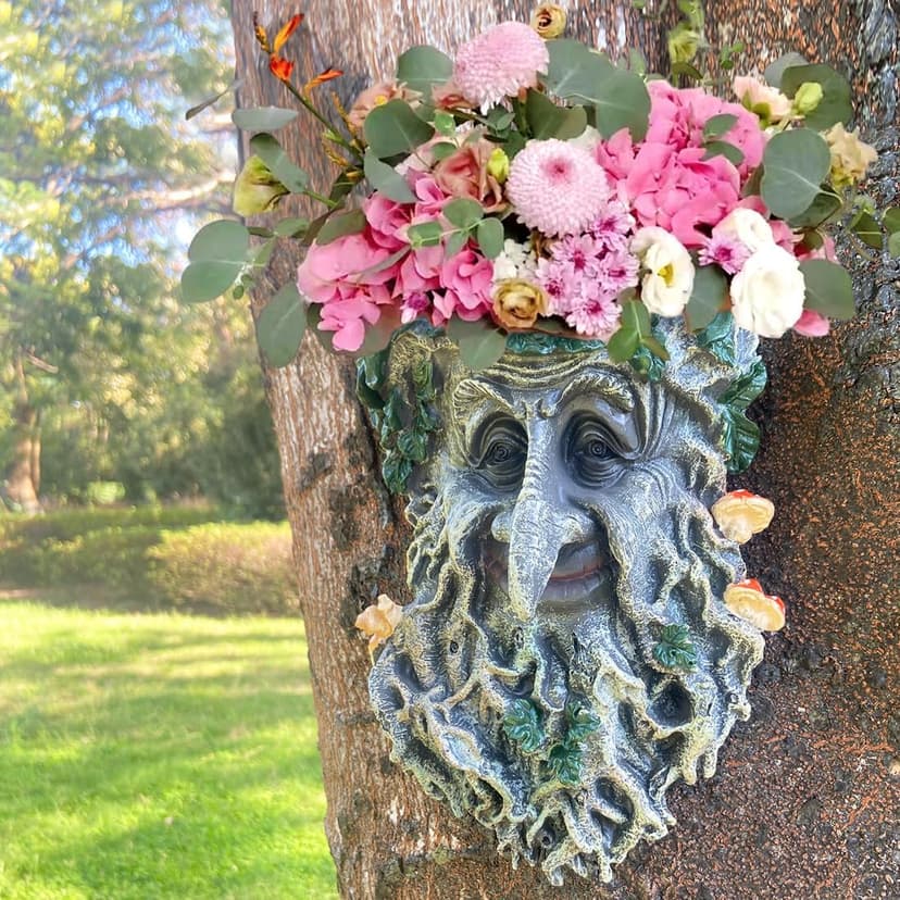 Tree Face Sculpture, Flower Planter Pot Hand-Painted Greenman Tree Face Garden Decoration for and Home Décor