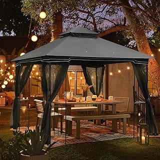 ECOTOUGE Outdoor Gazebo 10x10 for Patios, Double Waterproof Soft-top Canopy, Garden Tent with Netting for Party, Backyard, Grey