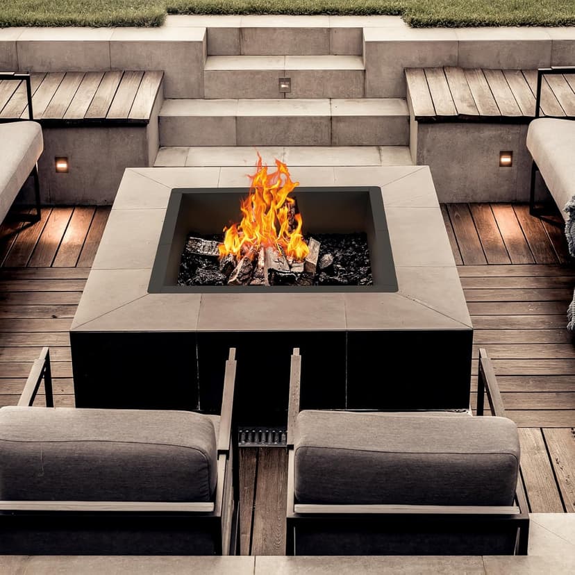 OUSHENG 32 Inch Square Fire Pit Ring Insert for Outside Wood Burning, 36 Inch Outer Large Solid Steel Firepit Liner for Above or In-Ground Outdoor DIY Camping Garden Patio Backyard