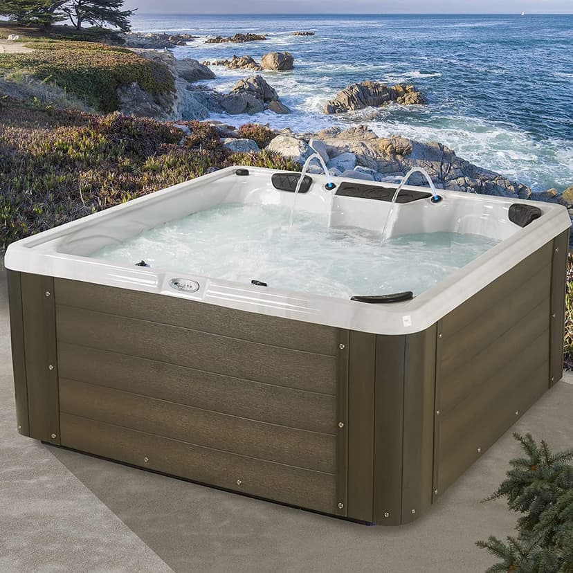 Essential Outdoor Hot Tub, 28-Jet Edgewater® 2023 Hot Tubs, Seats 5-6, Seating with Passive Therapy and Soothing Massage Features, Driftwood