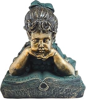 Alpine Corporation 16" Tall Indoor/Outdoor Girl Laying Down Reading Book Statue Set Yard Art Decoration