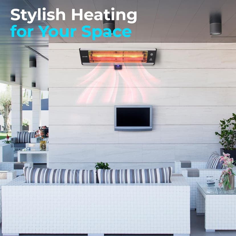 SereneLife Infrared Patio Heater, Wall-Mounted Electric Heater with Remote Control, 1500W, IP65 Approved, Odorless, Indoor/Outdoor for Patio, Restaurant, Backyard, Garage, Decks
