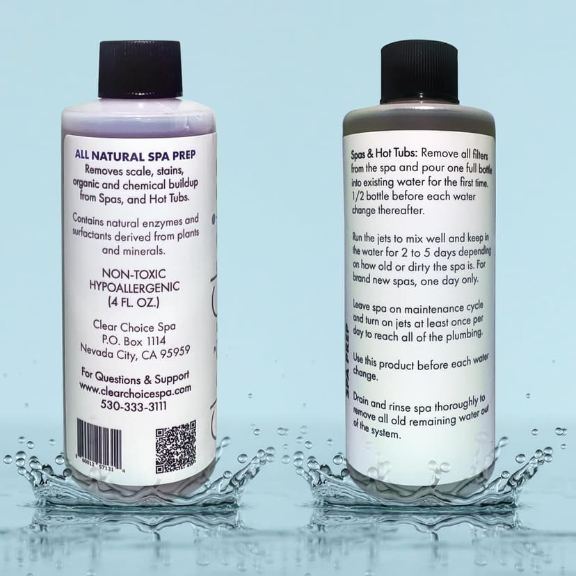Clear Choice Spa Prep - Natural Non-Toxic Enzyme-Based Hot Tub & Spa Purging Agent - Removes Chemicals, Film Buildup, Metal & Mineral Buildup - Safe, Eco-Friendly Hot Tub Cleaner, 4 oz - 100% Natural