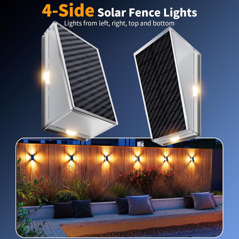 KINKAI Outdoor Solar Lights - 6 Pack Fence Lights Solar Deck Light Outdoor Wall Light with 11 Lighting Modes for Outside Garden Stairs Pool (Warm Light)