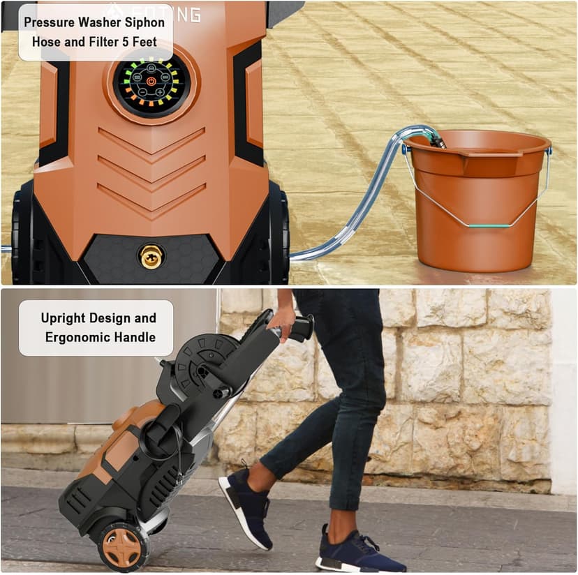 2025Upgraded Electric Pressure Washer with Adjustable Touch Screen 5000PSI 3.3GPM/8 Level, 58Total Long, 4 Quick Connect Nozzles,Inlet Hose&Filter&Foam Cannon for Cars/Fences/Driveways/Home Cleaning