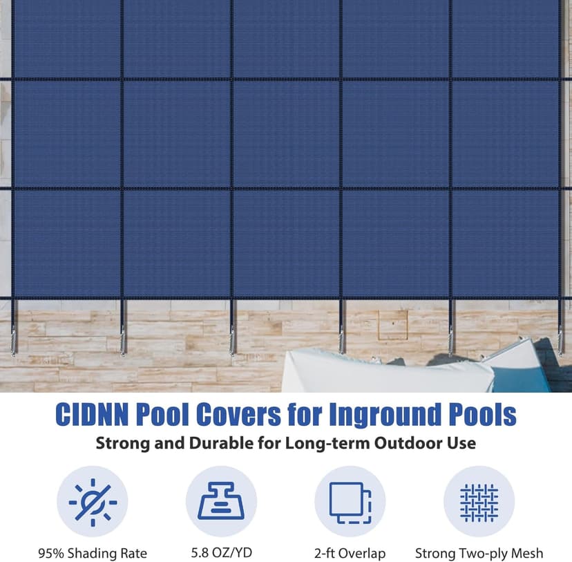Inground Pool Cover Safety Fits Rectangle Swimming Pool, Mesh Solid Pool Cover for Inground Pools,Winter Pool Safety Cover Includes Safety Net and Installation Tools Blue (Blue, Fits 18x36ft Pools)