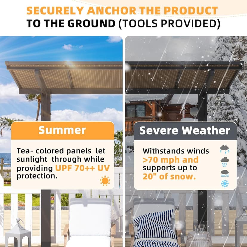 AECOJOY 8' x 5' Gazebo Outdoor Pergola for Patio, Freestanding Lean to Hard Top Grill Gazebo Carport Pergolas and Gazebos Clearance with Roof, Small Wall-Mounted Heavy Duty Awnings for Patio, Decks