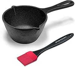 Small Cast Iron Basting Pot with Silicone BBQ Brush – Cast Iron Saucepan for Grilling, Smoking, Butter Melting Pot, 15 Oz