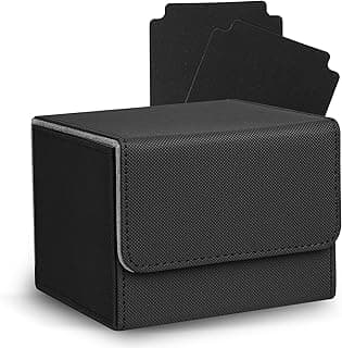 MTG Deck Box with 2 Dividers, Large Capacity Commander Deck Box Fits 100+ Double-Sleeved Cards, PU Leather Card Case Compatible with Magic Commander YuGiOh TCG CCG, Black