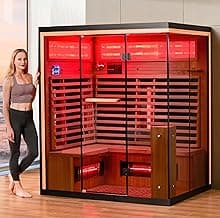 Infrared Sauna, 3-4 Person Home Sauna with Himalayan Salt Panel & 10 Minutes Warm-up System, Indoor Sauna Spa Room with Canadian Hemlock&Panoramic Tempered Glass,220V