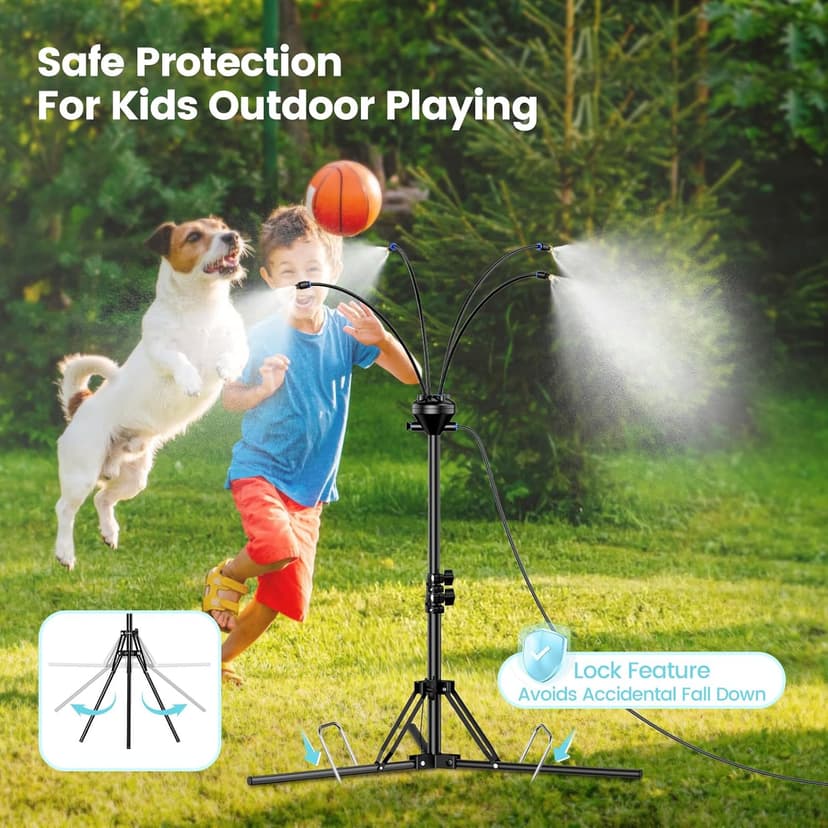 Standing Misters for Outside Patio - Adjustable 5.3FT Portable Misting System Cooling Outdoor 32.8Ft Stand Misting Long Water Line for Kids Mist Playing, Patio Cooling, Backyard, Porch, Sprinkler