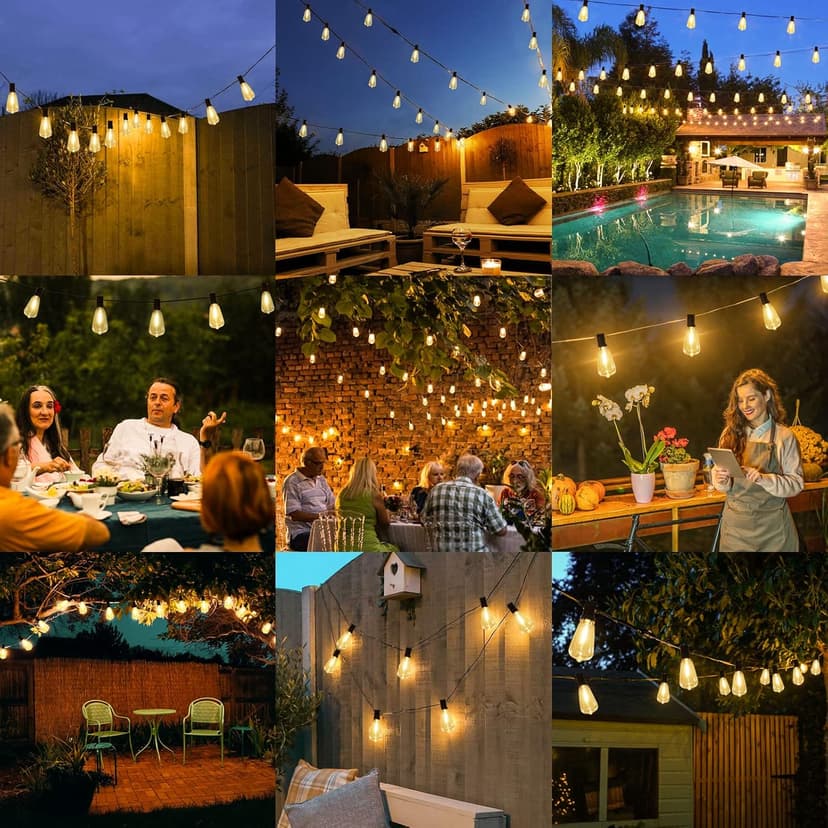 Brightever LED Outdoor String Lights 100FT Patio Lights with 52 Shatterproof ST38 Vintage Edison Bulbs, Outside Hanging Light Waterproof for Porch, Deck, Garden, Backyard, Balcony, Dimmable 2700K
