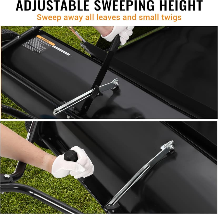 Tow Behind Lawn Sweeper, 44" Pull Behind Lawn Sweeper, Large Capacity Leaf & Grass Collector with Adjustable Sweeping Height and Dumping Rope Design for Picking Up Grass and Debris