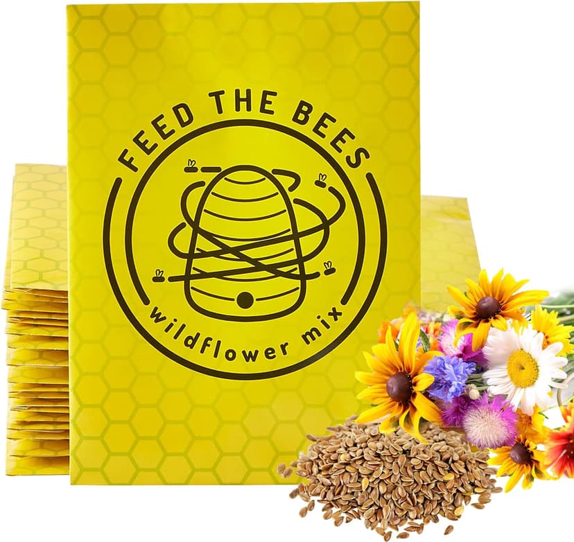 American Meadows Wildflower Seed Packets Feed The Bees'' Party Favors (Pack of 20) - Pollinator Wildflower Seed Mix to Attract Hummingbirds, Bees, and Butterflies, Party Favor for Any Occasion