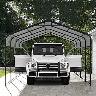 Metal Carport 12x20 FT Heavy Duty, Outdoor Steel Large Rv Car Ports Canopy with Galvanized Steel Roof and Frame, Car Shelter Protect from Sun and Heavy Snow for Pickup, Boat, Car and Tractors