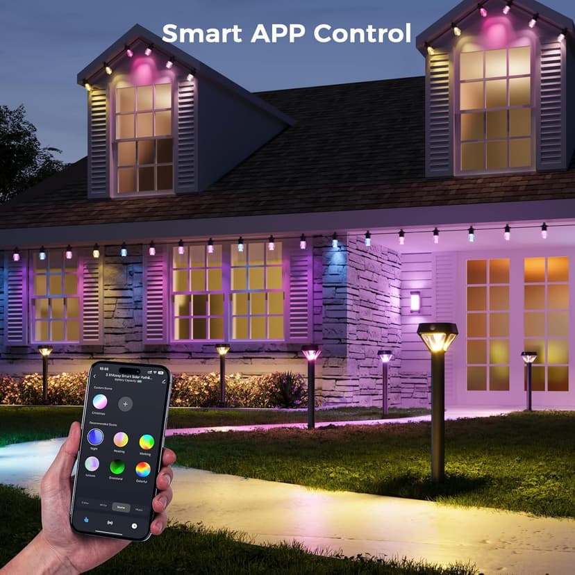 XMCOSY+ Smart Solar Lights Outdoor with Motion Sensor, 150LM APP Control RGBCW Color Changing Solar Garden Lights for Yard Pathway Landscape, Compatible with Alexa, Waterproof, 6 Pack