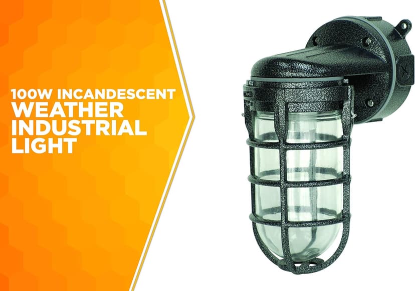Woods L1707SVBLK Wall Mount Light in Hammered Black Finish Sturdy Die Cast Aluminum Cage; 100 Watt Incandescent; Industrial Design; Suitable for Indoor and Outdoor Use