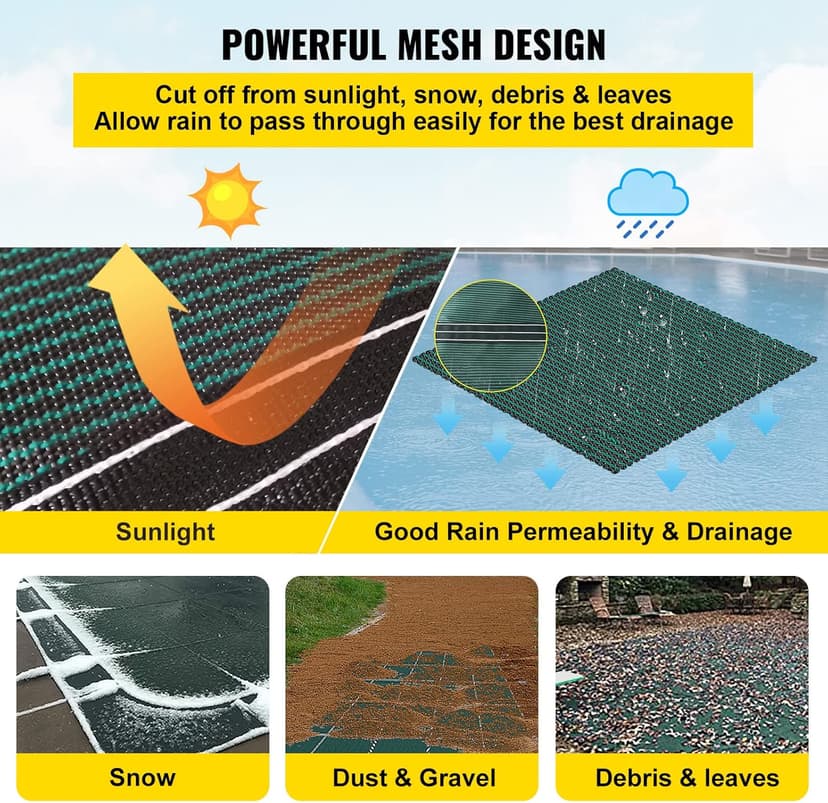 VEVOR Inground Pool Safety Cover 18' x 36' Rectangle with 4x8ft Center End Step, Safety Pool Covers Green Mesh, 15-Year Warranty, Triple Stitched, MAX Strength Winter Safety Cover for Children & Pets
