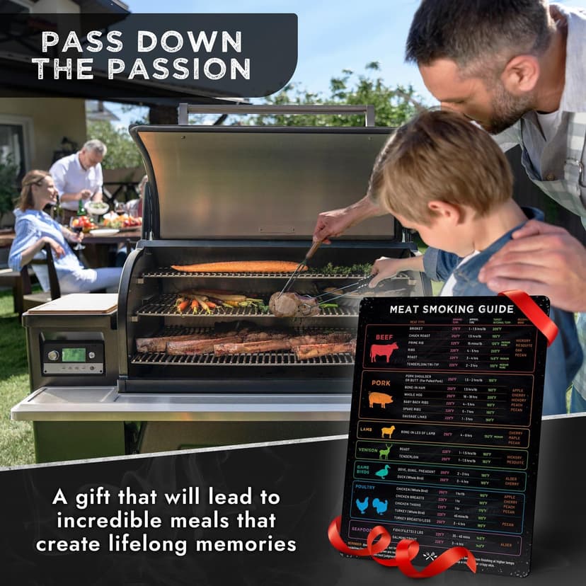 Meat Temperature Magnet & BBQ Smoker Guide - Pellet Grill Accessories - Wood, Time, & Temp - Grilling Gifts for Men