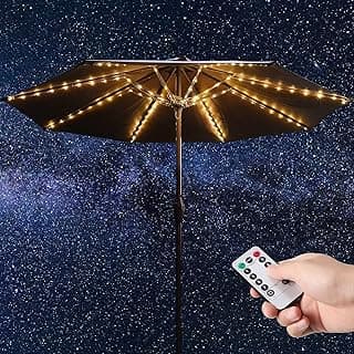 Patio Umbrella Lights Battery Operated 104 Bright LEDs 8 Modes Parasol Light with 8 Strings Remote Control Waterproof for Patio Umbrellas Camping Tents (Warm White,Trendy)
