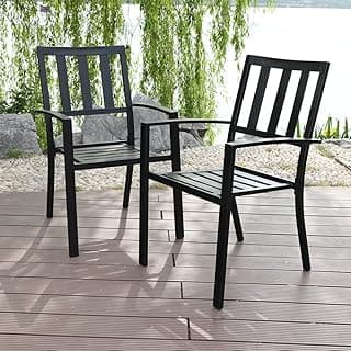 MFSTUDIO Patio Dining Chairs Set of 2, Black Metal Outdoor Chairs Supports 300 LBS, Stackable Deck Chairs for Space-Saving