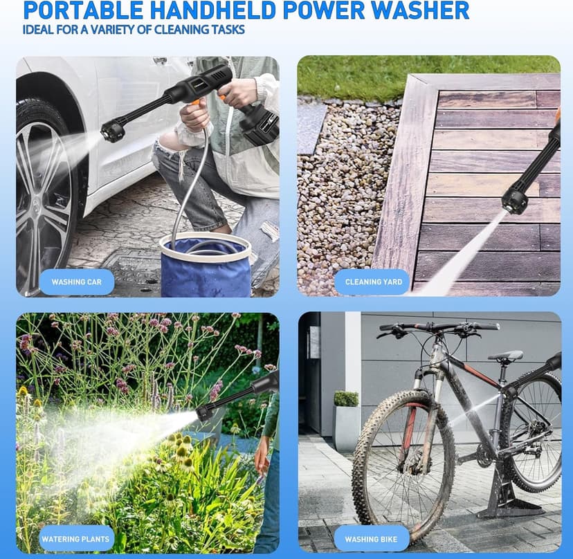 Cordless Power Washer, 900 PSI Cordless Pressure Washer, Portable Power Washer with 20000mAh Battery&Charger & 6-in-1 Nozzle, 17FT Drain Hose, Portable Pressure Washer for Car WashHomeYard