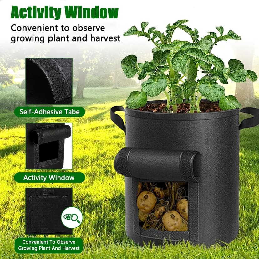 4 Packs 10 Gallon Potato Grow Bags, Heavy Duty Nonwoven Fabric Pots with Handles for Planting Vegetables, Flowers