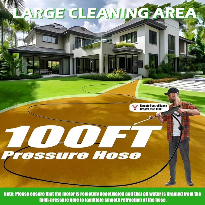 Wall Mounted Pressure Washer, 5200 PSI 3.6 GPM Electric Pressure Washer, Power Washer with 100FT Retractable Hose, GFCI Power Cord, Foam Cannon, 5-Nozzles for Car, Garage, Fence, Patio