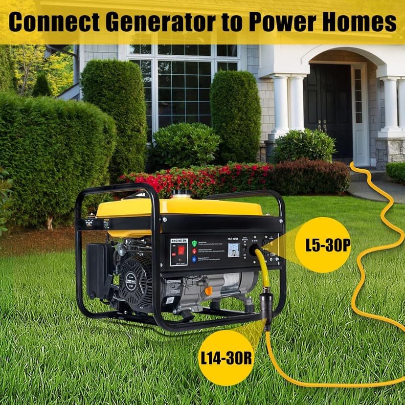 30 AMP Generator Transfer Switch Adapter Cord, Heavy Duty STW 10 Gauge NEMA L5-30P Male to L14-30R Female, 3 Prong to 4 Prong Generator Adapter Plug Twist Lock to House Inlet Box,1.5FT
