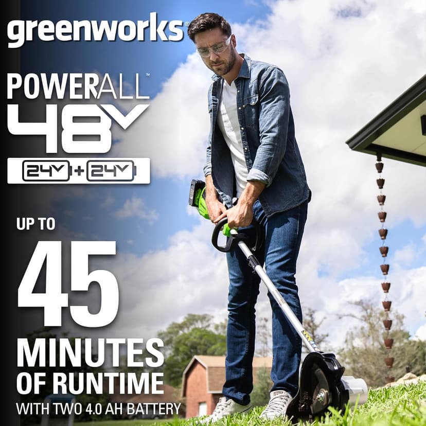 Greenworks 48V (2 x 24V) 8" Brushless Cordless Edger, (2) 4.0Ah Batteries and Dual Port Rapid Charger Included