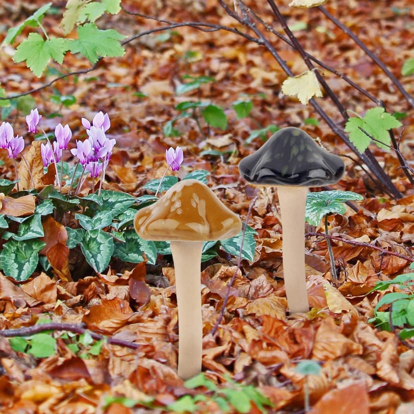 8Pcs Ceramic Garden Mushrooms Figurine Decorative Plants Stakes Accessories Lawn Ornaments Statue for Outdoor (Random Color) (Blooming-1)