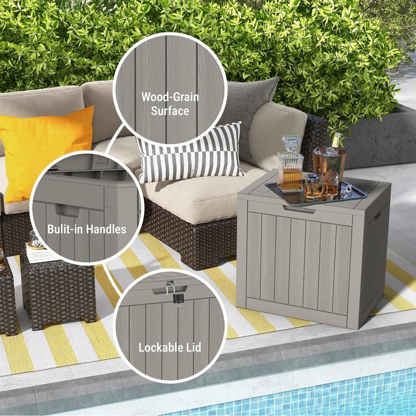 Deck Box, Waterproof Weatherproof and UV Resistant Resin Storage Bin with Lockable Lid, Ideal for, Outdoor, Patio Furniture Cushions, Pool Supplies, Garden Tools (31 Gallon, Grey)