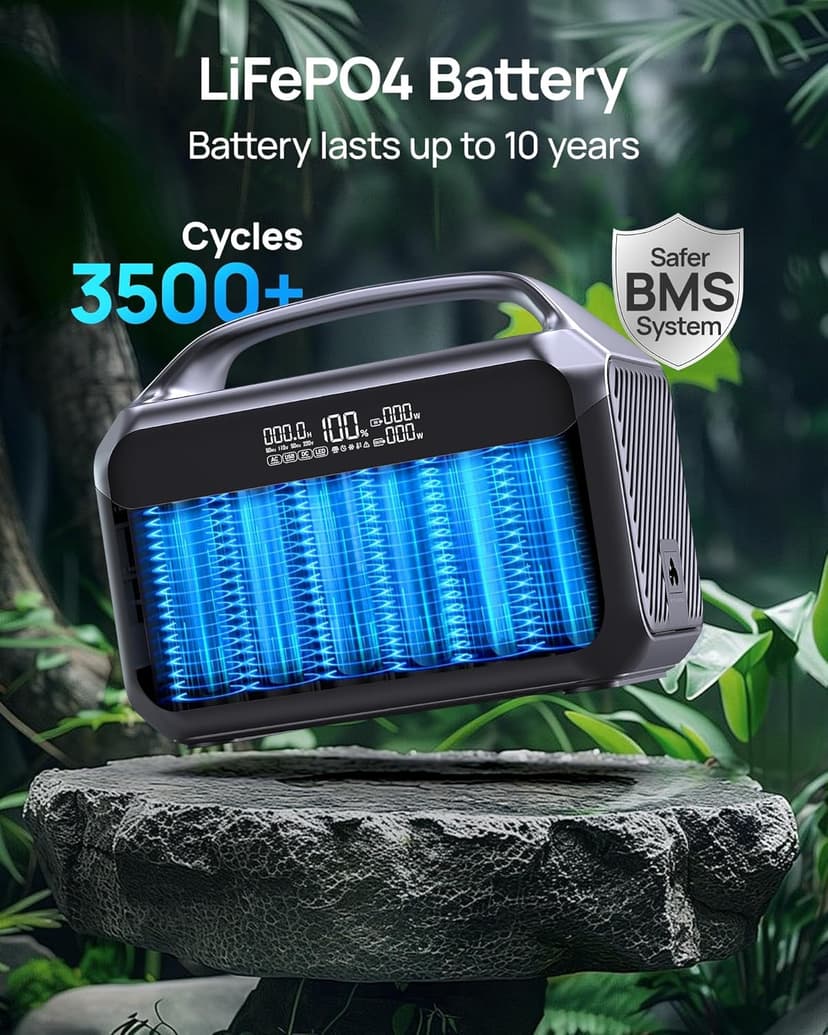 Portable Power Station 600W with Solar Panel 80W, 288Wh LiFePO4 Battery Backup w/2 AC Outlets, 1.7H Fast Charging Solar Generator for Camping, RV Travel, Home Emergencies