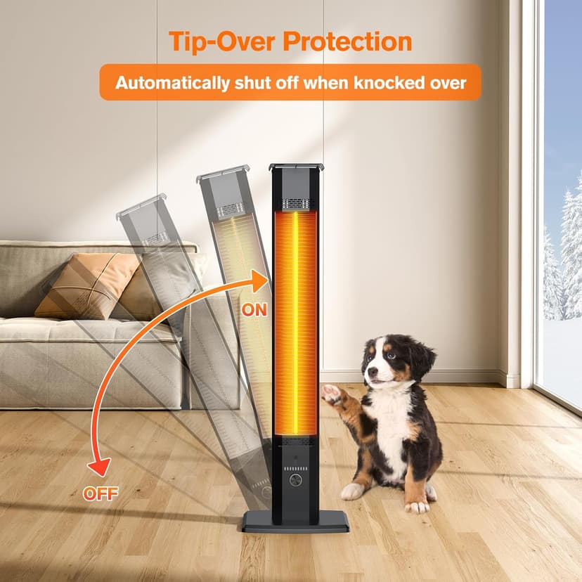 FLOWBREEZE Patio Heater, Portable Outdoor Heater, 1200W, 3S Instant Heating, Infrared Heater with 60°Oscillating, 180min Timer, Tip-over Protection, Super Quiet Electric Heaters for Indoor Outdoor Use